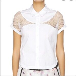 Robert Rodriguez Top‎ Size 2 Button Up Cropped Mesh Inlay Hi-Lo Hem White Street